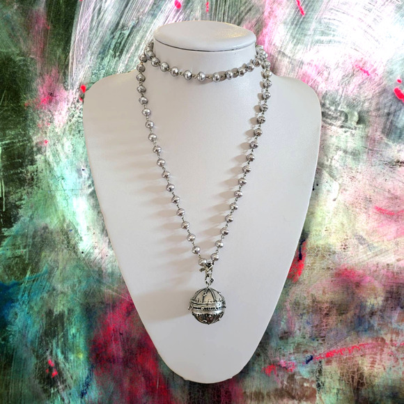 Spirit Orb Black Spinel up-designed Anne Klein Faux Circlette Pearl Chain 36" - Picture 6 of 6